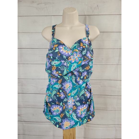 8R MALLARD PAISLEY A392815 Denim & Co. Beach Twist Front Tankini - Picture 2 of 2